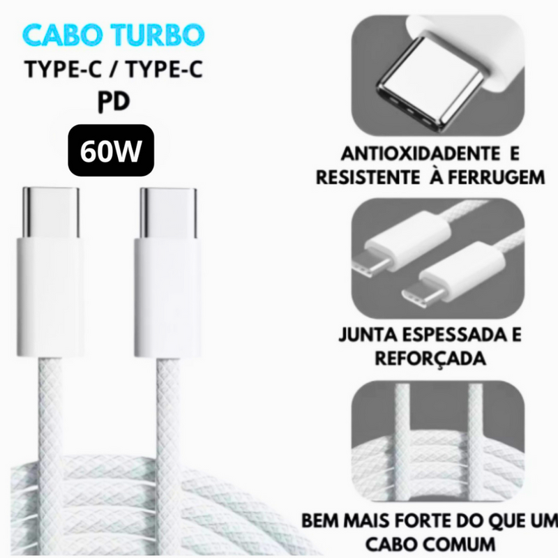 CABO PARA RECARGA DE 60W CONECTOR TIPO C - 1 METRO