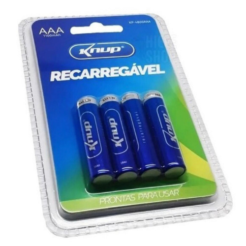 KIT COM 4 PILHAS RECARREGÁVEIS KNUP TAMANHO AAA